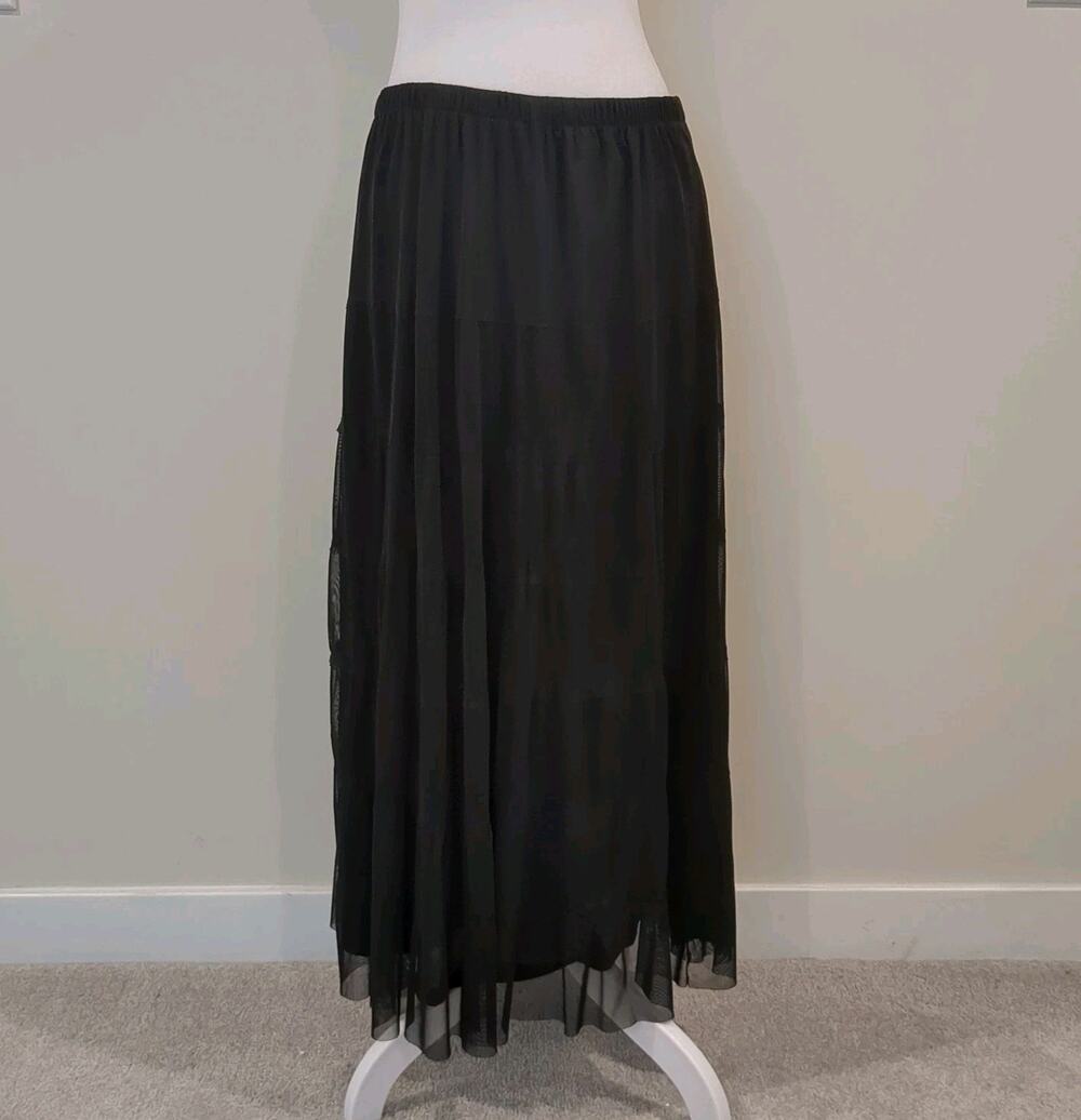 Whimsigoth Skirt Womens L Black Mesh Tiered Peasant Maxi Fairy Grunge Feminine